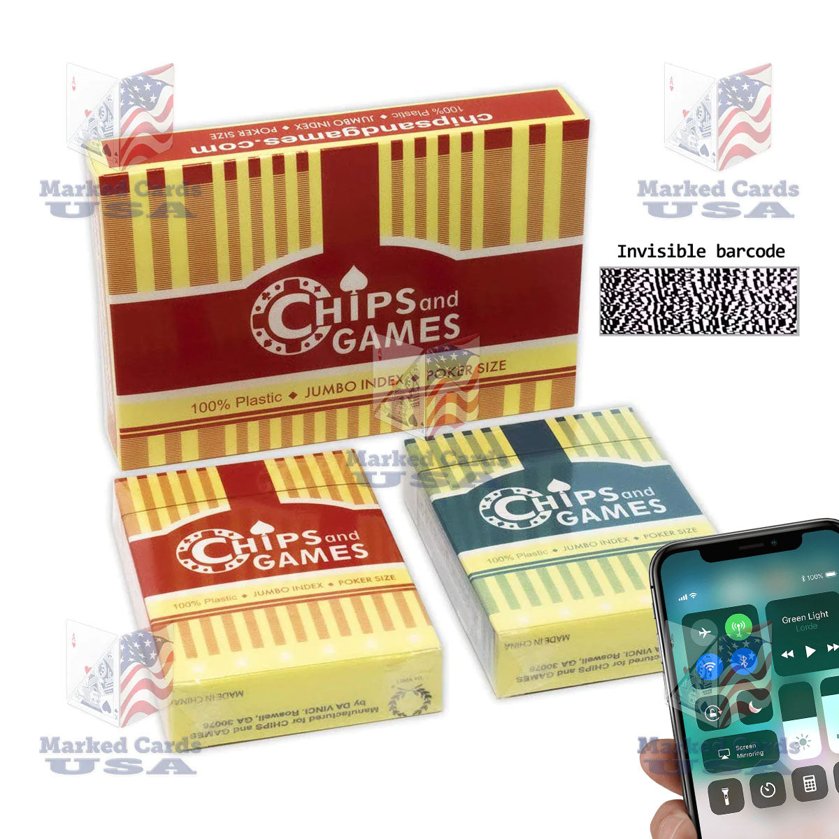 BARCODE MARKED CARDS CHIPS AND GAMES POKER SIZE JUMBO – MC USA